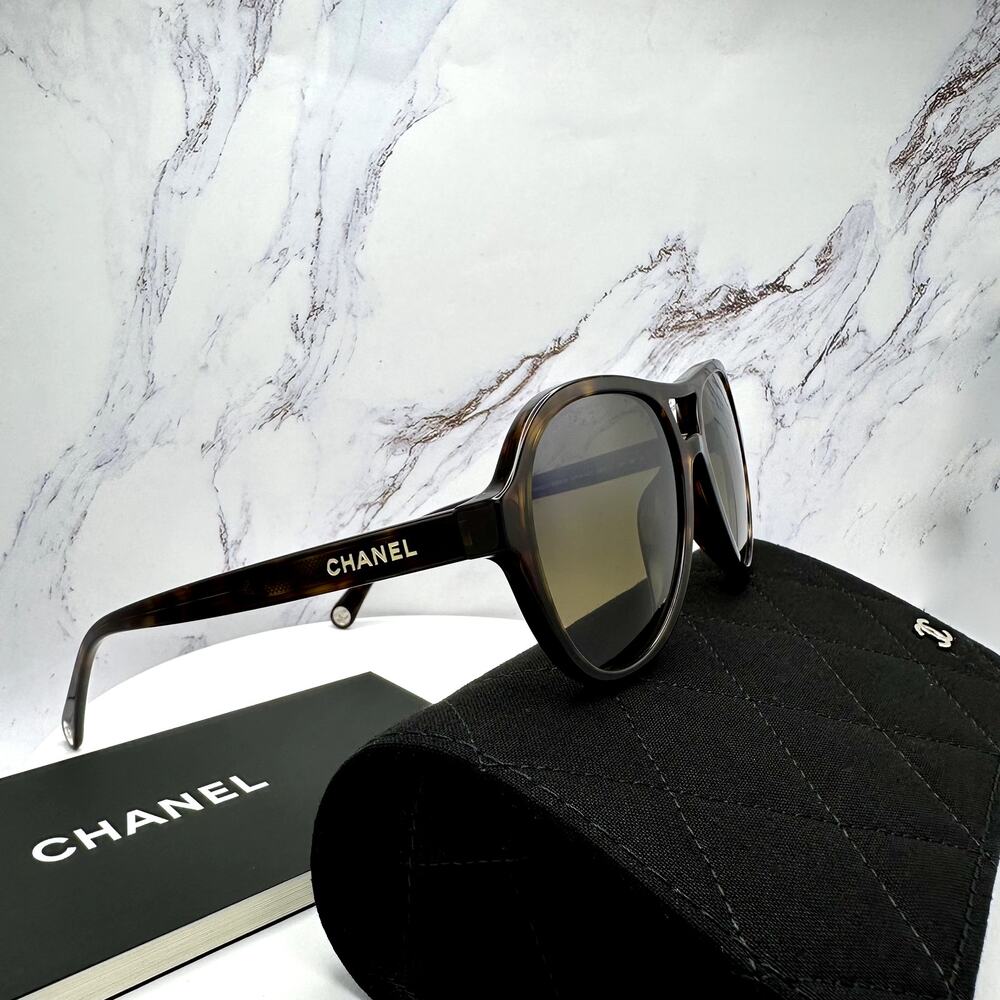 New CHANEL Sunglasses Brown Havana Polarized Lens Pilot Aviator